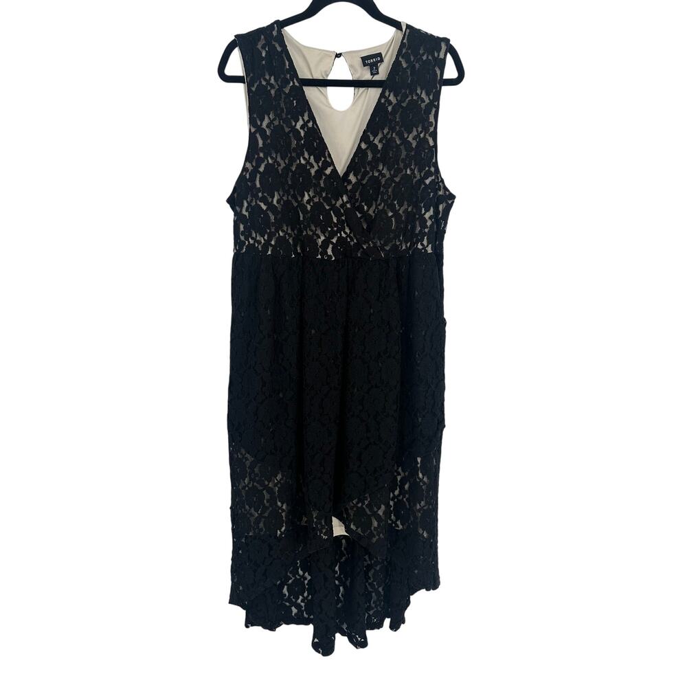 Torrid Women's 2X Black Lace Hi-Low Midi Dress V-Neck Whimsygoth Party Cocktail